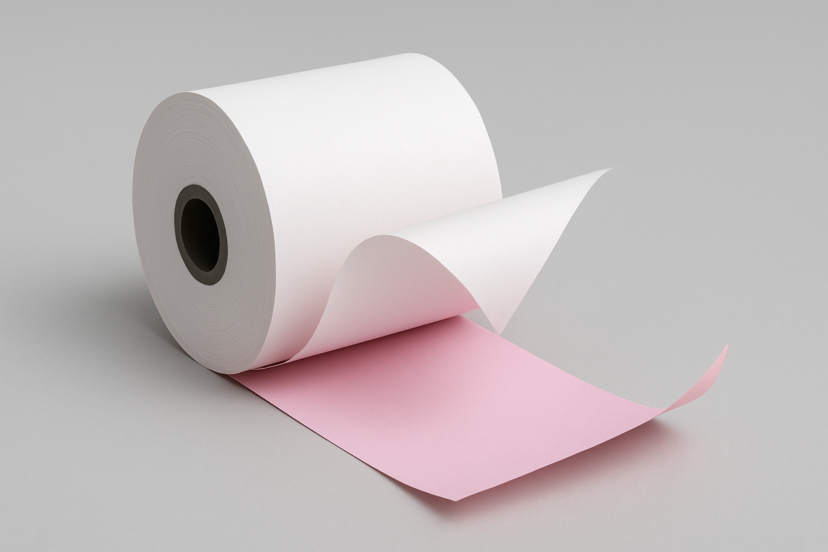 76×65 NCR 2-Ply Paper Rolls – White/Pink